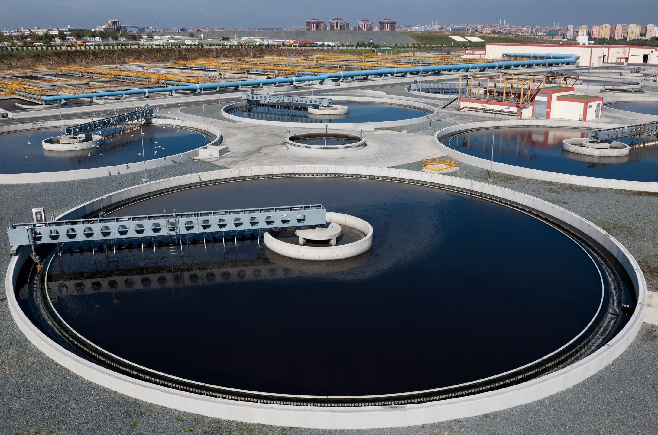 Aerial view of wastewater treatment facility